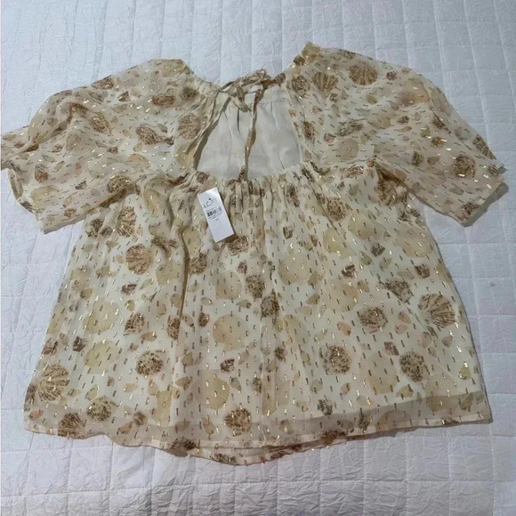 NWT LOFT Petite Metallic Clip Open Tie Back Blouse - Med - Picture 7 of 7